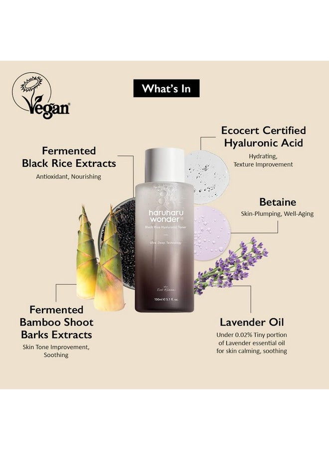 Haruharu Wonder Black Rice Hyaluronic Toner 5.1 fl.oz / 150ml | Face Moisturizer, Facial Toner for All Skin Types | Vegan, Cruelty Free, EWG-Green