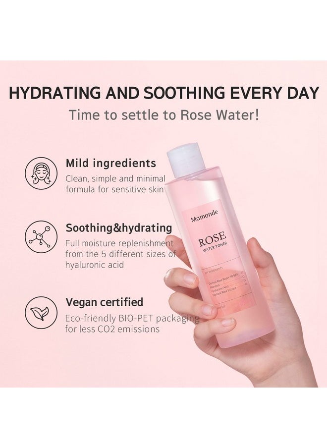 Mamonde Rose Water Vegan Toner for Face - Vegan Korean Toner, 90.97% Pure Rose Water Toner, Organic Certified, Soothing and Hydrating, Alcohol-Free, Korean Skin Care, 8.45 Fl Oz