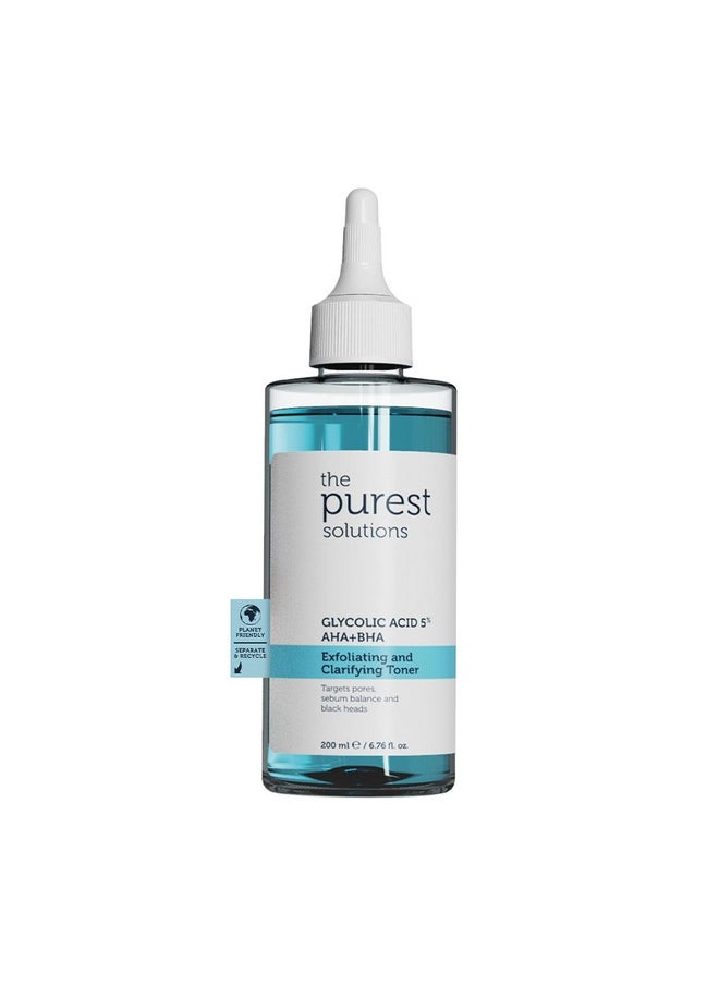 The Purest Solutions Exfoliating and Clarifying Toner (Glycolic Acid 5% AHA + BHA) - for All Skin Types - Balance Sebum Secretion - Reduce Pores Appearance - Vegan | Cruelty Free (6.76 fl. oz)