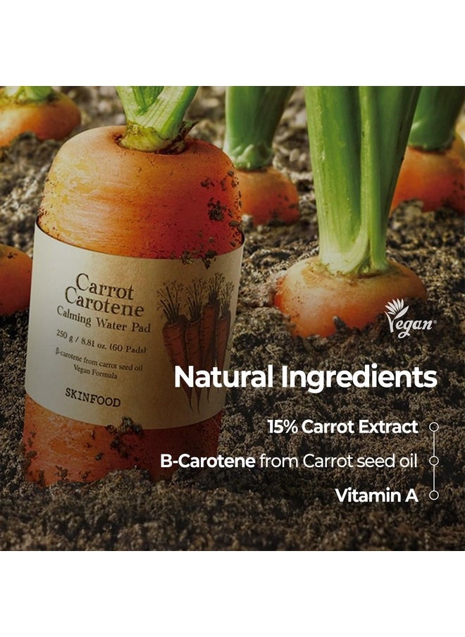 SKINFOOD Carrot Carotene Calming Water Pad 250g (8.81 oz.) 60 Sheets- Redness Relief Soothing Facial Toner Pads for Sensitive Skin, Cruelty Free, Valentine Day Gift