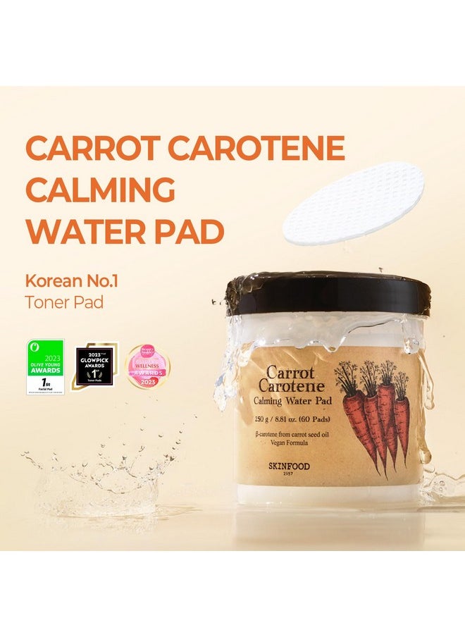 SKINFOOD Carrot Carotene Calming Water Pad 250g (8.81 oz.) 60 Sheets- Redness Relief Soothing Facial Toner Pads for Sensitive Skin, Cruelty Free, Valentine Day Gift