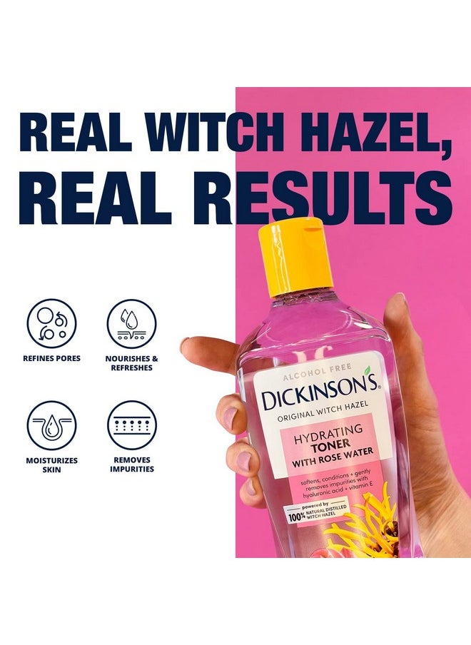 Dickinson's Enhanced Witch Hazel Hydrating Toner with Rosewater, Alcohol Free, 98% Natural Formula, 16 Fl Oz (Pack of 1)