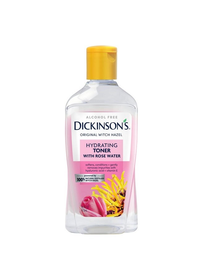 Dickinson's Enhanced Witch Hazel Hydrating Toner with Rosewater, Alcohol Free, 98% Natural Formula, 16 Fl Oz (Pack of 1)
