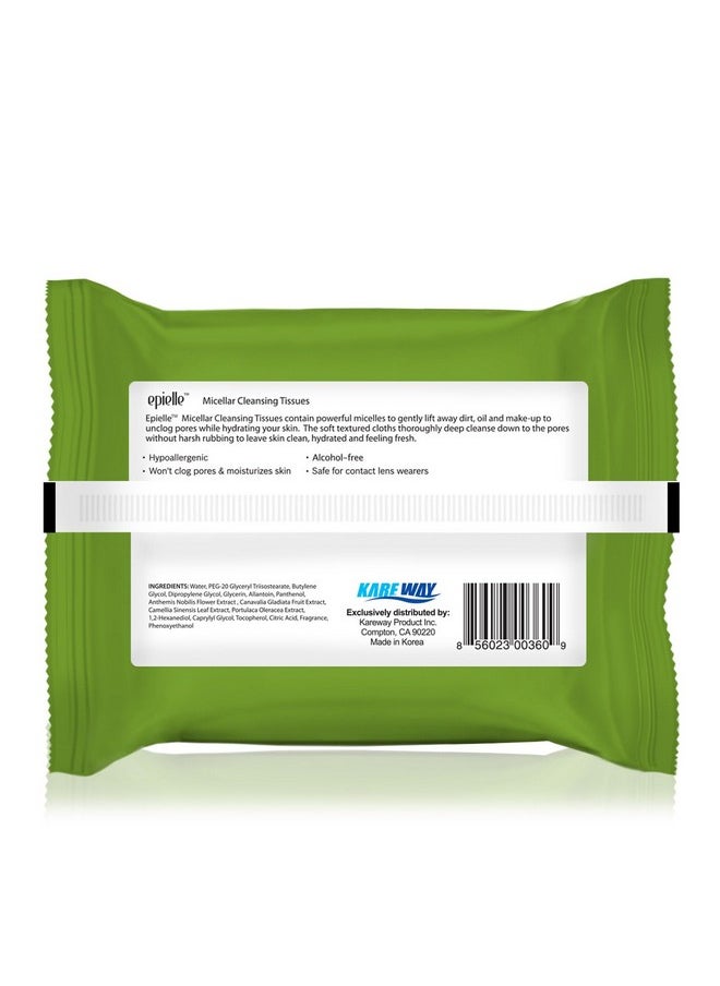 Epielle Micellar Makeup Cleansing Wipes | Gentle, Hypoallergenic, Alcohol-Free | Suitable for All Skin Types | 30 Towelettes (4-Pack) | Korean Beauty Skincare