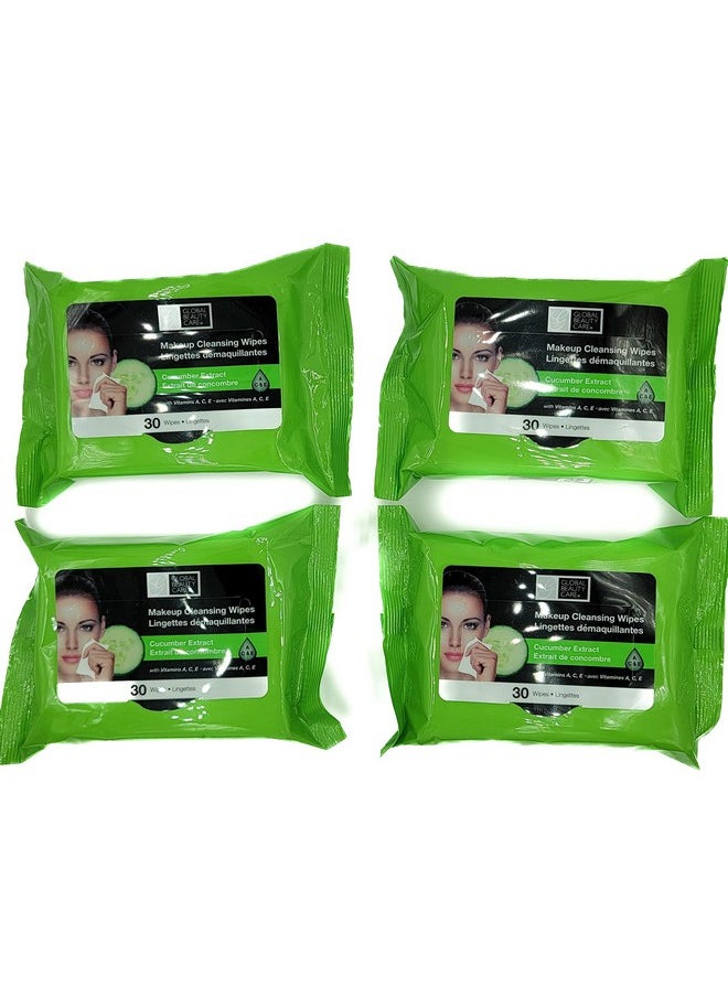 Global Beauty Care Cleansing Makeup Removal Wipes Bulk - Great for travel toiletries - 120 Count (4-Pack) (Cucumber)