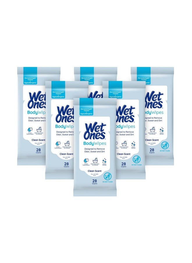 Wet Ones Body Wipes, Clean Scent Body Cleansing Wipes | Travel Size Wipes | 28 ct. (6 pack)