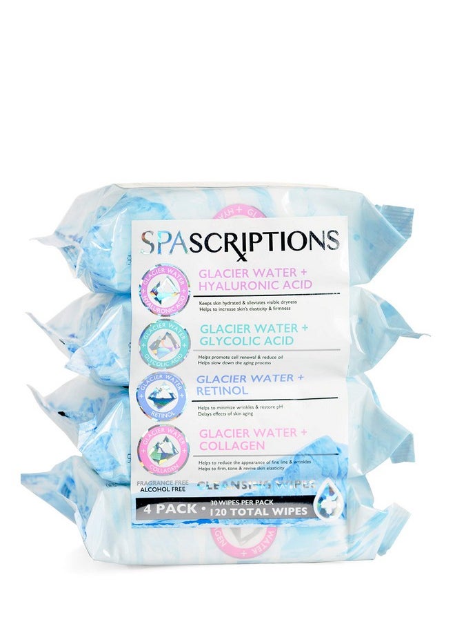 Spascriptions Glacier Water Cleansing Wipes 4-pack 120 Count - MultiPack