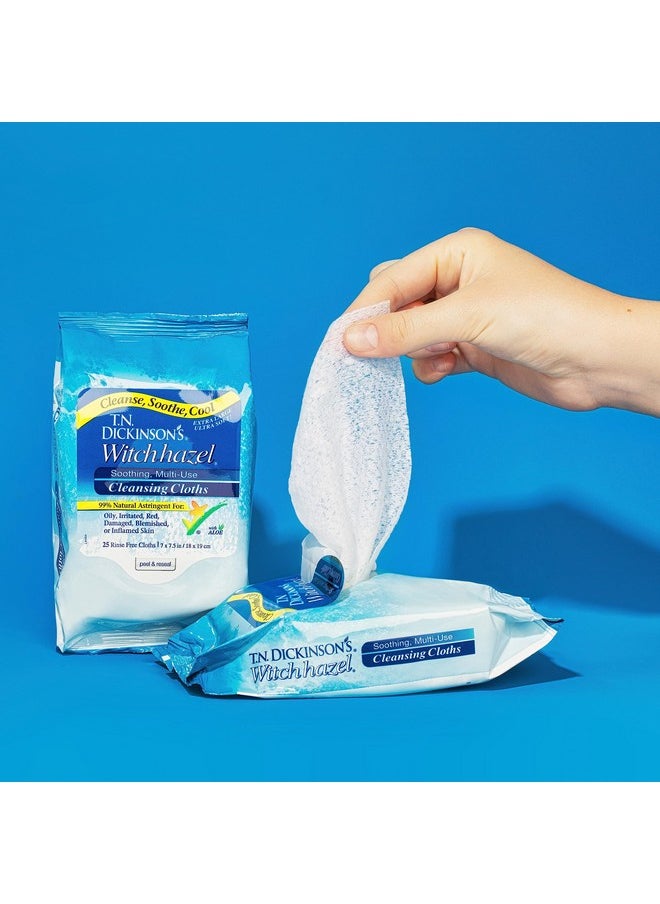 T.N. Dickinson's Witch Hazel New Soothing MultiUse Cleansing Cloth, Clear, 25 Count