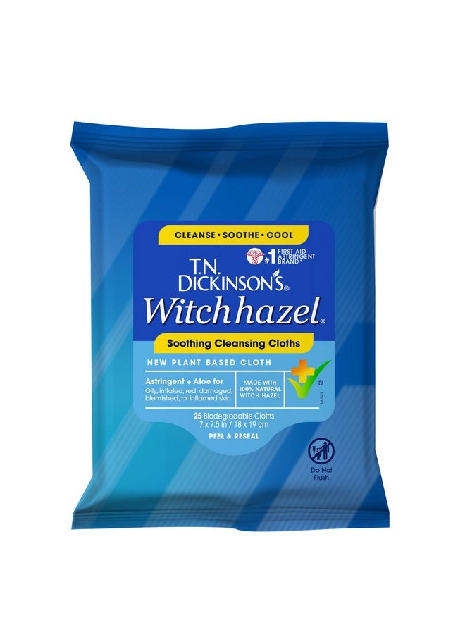 T.N. Dickinson's Witch Hazel New Soothing MultiUse Cleansing Cloth, Clear, 25 Count