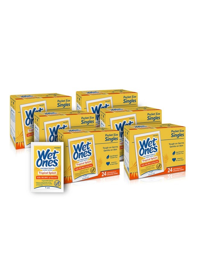 Wet Ones Antibacterial Hand Wipes Singles, Tropical Splash Wipes | Individual Wipes, Antibacterial Wipes, Hand Wipes Individually Wrapped | 24 ct. (6 pack)