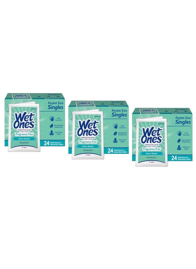 Wet Ones Singles Sensitive Skin Individually Wrapped Hand Moist Wipes -24ct (pack of 3)