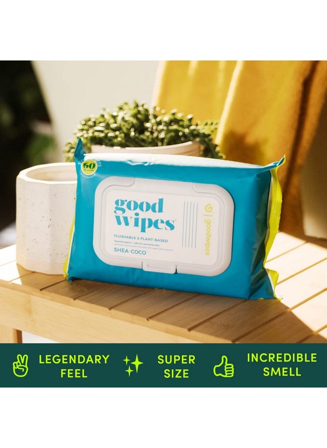 Goodwipes Flushable & Plant-Based Wipes with Botanicals | Dispenser for At-Home Use | Shea-Coco with Aloe Septic and Sewer Safe | 360 count (6 packs) - Biggest Adult Wipes
