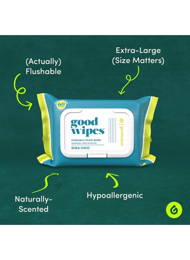 Goodwipes Flushable & Plant-Based Wipes with Botanicals | Dispenser for At-Home Use | Shea-Coco with Aloe Septic and Sewer Safe | 360 count (6 packs) - Biggest Adult Wipes