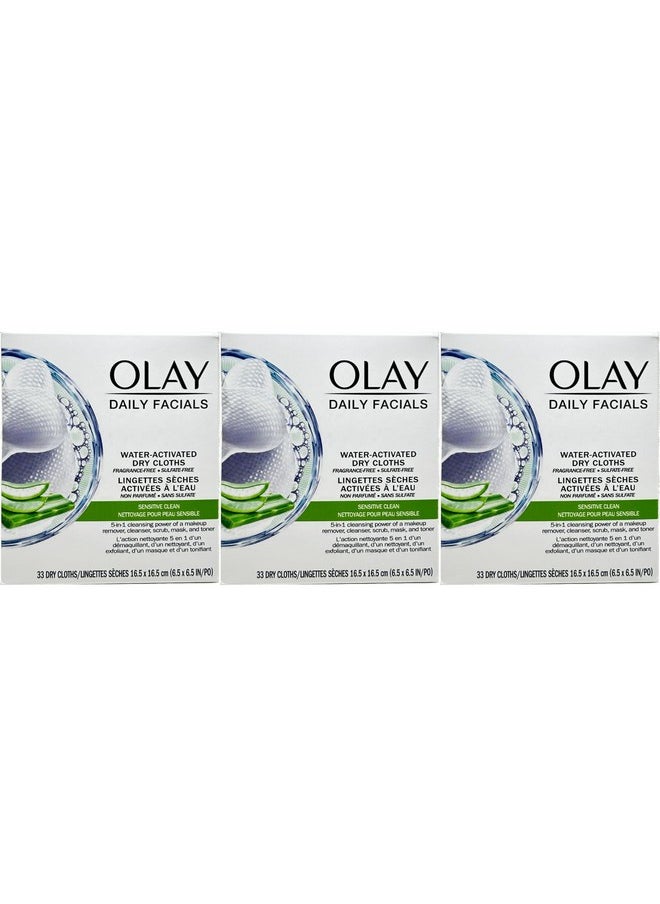 OLAY Daily Gentle Clean 5-in-1 Water Activated Cloths, 33 Count (Pack of 3)