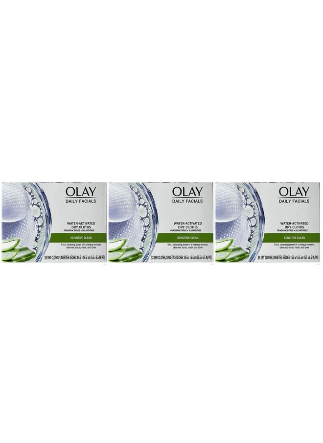 OLAY Daily Gentle Clean 5-in-1 Water Activated Cloths, 33 Count (Pack of 3)