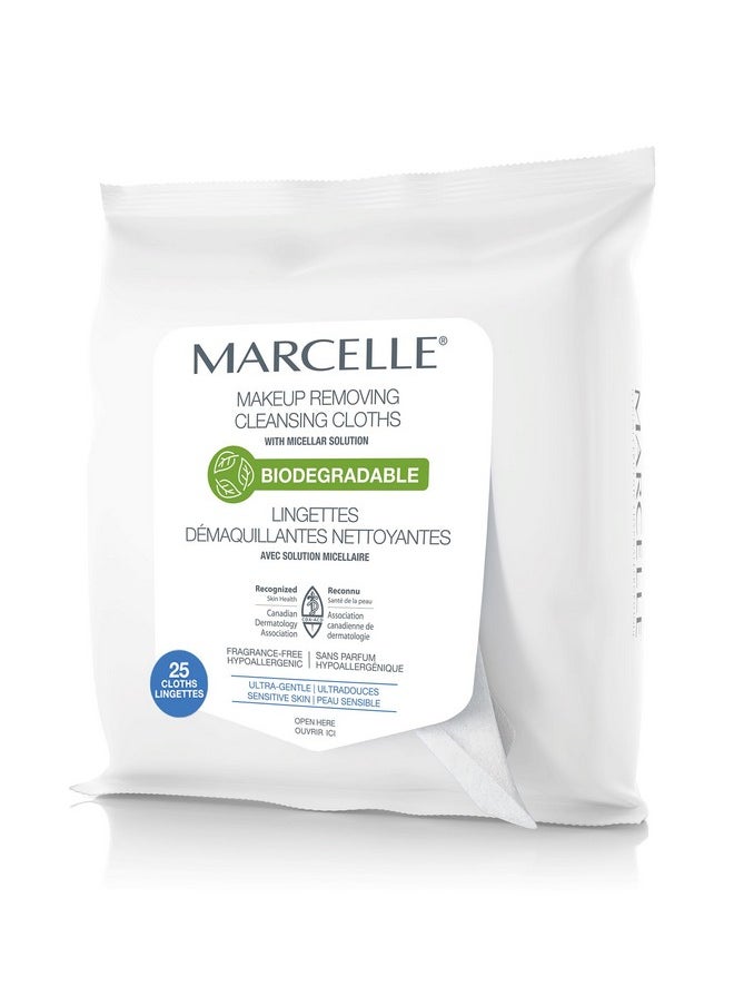 Marcelle Biodegradable and Recyclable Ultra Gentle Makeup Removing Cloths, 25 Wipes