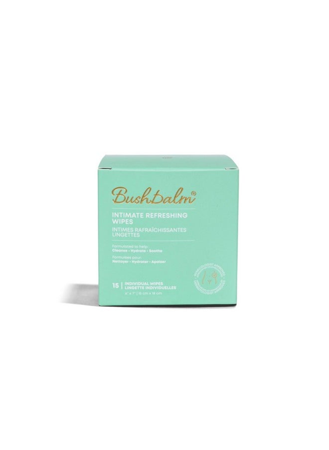 Bushbalm Intimate Refreshing Wipes - Hydrating Wipes for Sensitive Areas with Aloe Vera and Natural Extracts - Flushable and Soothing - 15 Wipes