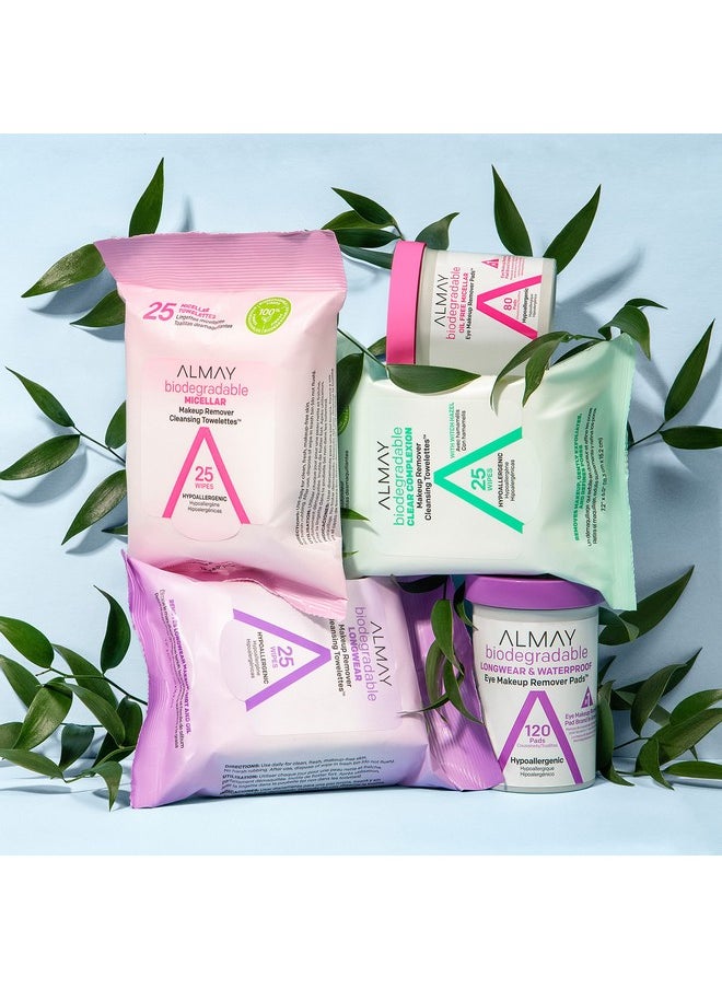 Almay Makeup Remover Cleansing Towelettes, Biodegradable Micellar Water Wipes for Sensitive Skin, Hypoallergenic, Cruelty Free, Fragrance Free, 25 Count