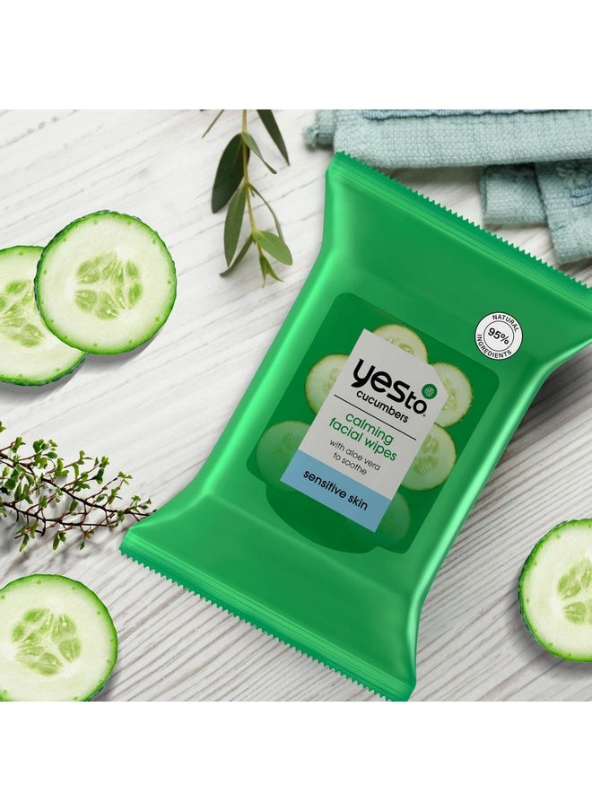 Yes To Face Wipes for Women and Men, Sensitive Facial Cleansing Wipes for use as a Make Up Remover, Cleaning, Soothing, Cucumbers Aloe Vera (Pack of 2)