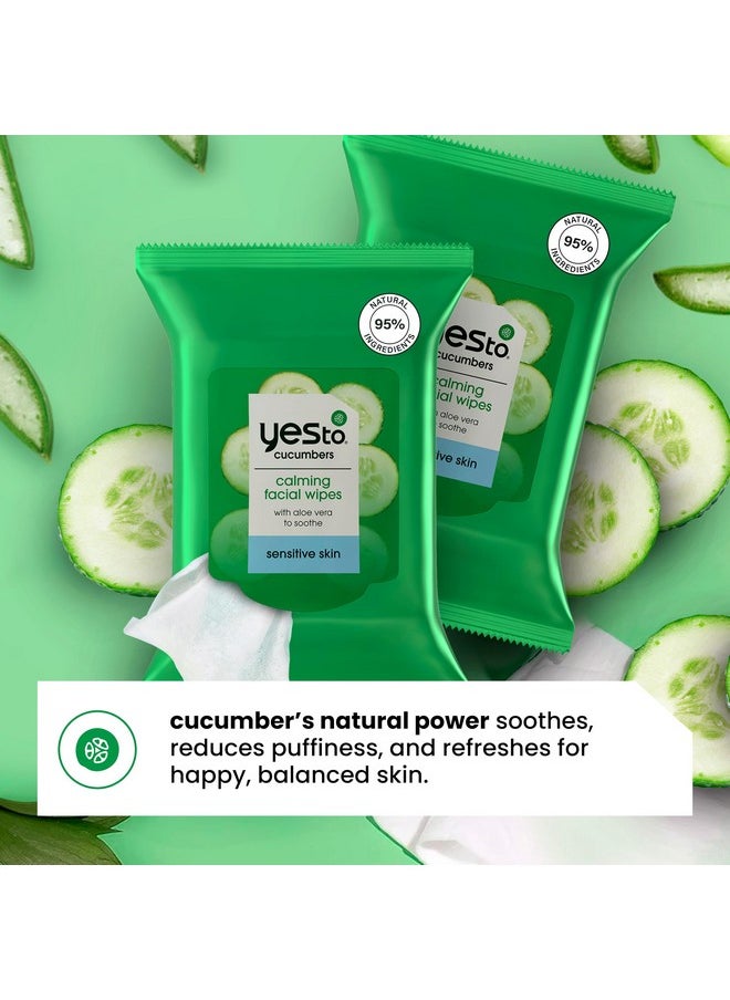Yes To Face Wipes for Women and Men, Sensitive Facial Cleansing Wipes for use as a Make Up Remover, Cleaning, Soothing, Cucumbers Aloe Vera (Pack of 2)
