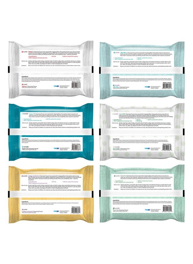Epielle OG Makeup Remover Cleansing Wipes Tissue | Gentle for all Skin Types | Daily Facial Cleansing Towelettes | Removes Dirt, Oil, Makeup | Nicely Scented | 30 Count | Assorted 6 Pack