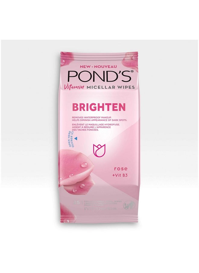 Pond's Vitamin Micellar Wipes For Dark Spots Brighten Rose Removes Waterproof Makeup 25 Wipes
