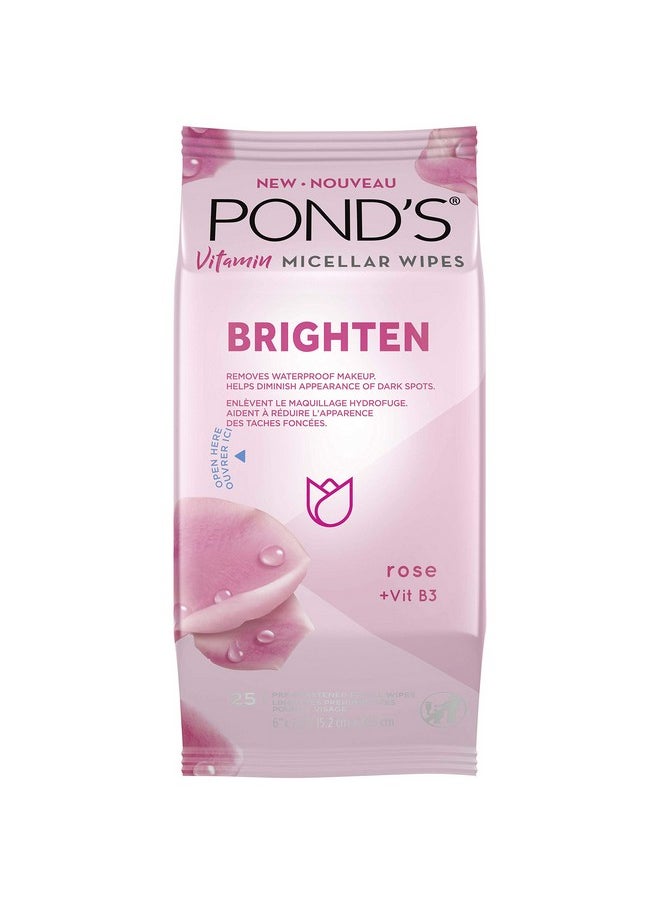 Pond's Vitamin Micellar Wipes For Dark Spots Brighten Rose Removes Waterproof Makeup 25 Wipes