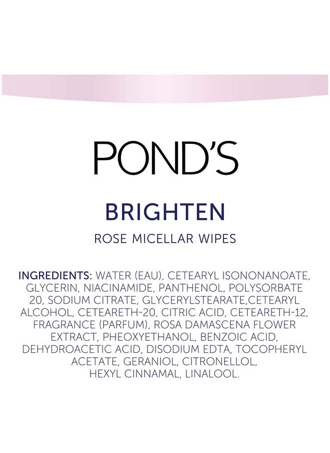 Pond's Vitamin Micellar Wipes For Dark Spots Brighten Rose Removes Waterproof Makeup 25 Wipes