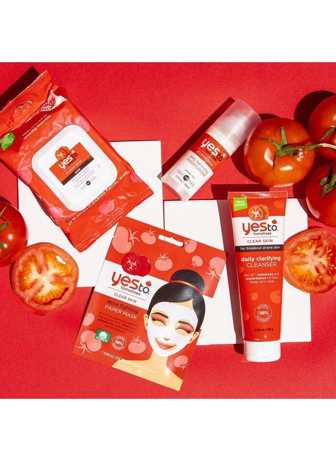 Yes To Tomatoes Clear Skin Acne Fighting Facial Wipes, Acne Prone Skin + Helps Control Oil + Salicylic Acid + 95% Natural Ingredients, 30 Count (Pack of 2)
