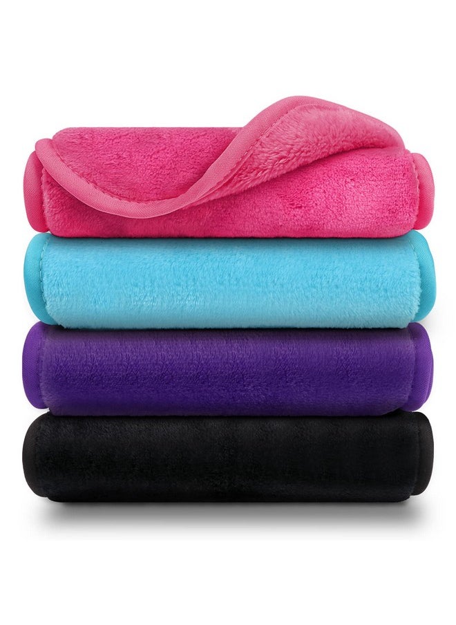 Orighty Makeup Remover Cloths Pack of 4, Reusable Microfiber Facial Cleansing Cloths, Remove Instantly Dirt, Makeup&Waterproof Mascara with Just Water, 15.5 x 7.5 in, Blue/Purple/Black/Pink