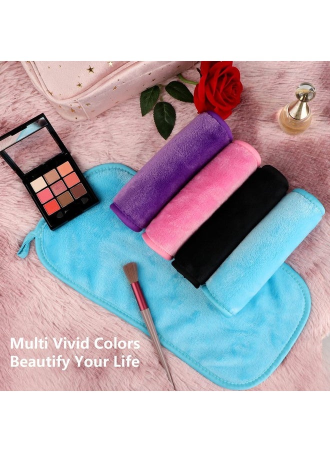 Orighty Makeup Remover Cloths Pack of 4, Reusable Microfiber Facial Cleansing Cloths, Remove Instantly Dirt, Makeup&Waterproof Mascara with Just Water, 15.5 x 7.5 in, Blue/Purple/Black/Pink