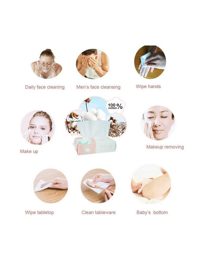 Pure Cotton Careboree Soft Dry Baby Wipes Facial Cleansing Cloth Disposable Unscented Multi-Purpose Pure Cotton Tissue (2 PACK-200 Count)