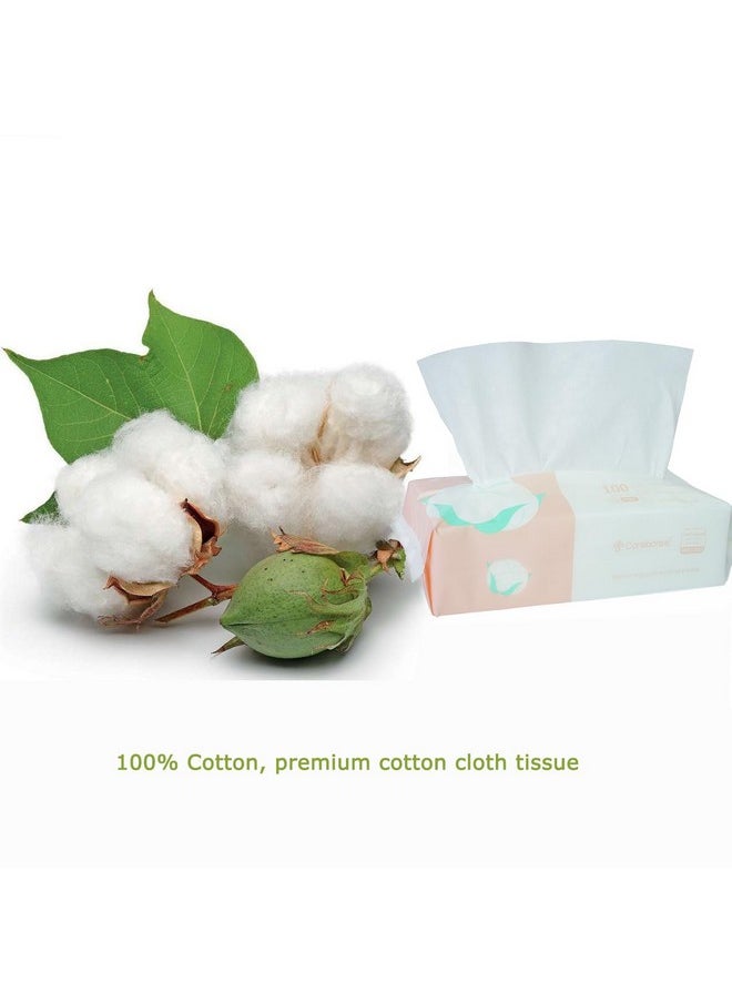 Pure Cotton Careboree Soft Dry Baby Wipes Facial Cleansing Cloth Disposable Unscented Multi-Purpose Pure Cotton Tissue (2 PACK-200 Count)