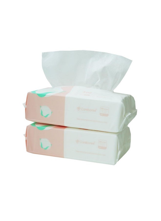 Pure Cotton Careboree Soft Dry Baby Wipes Facial Cleansing Cloth Disposable Unscented Multi-Purpose Pure Cotton Tissue (2 PACK-200 Count)