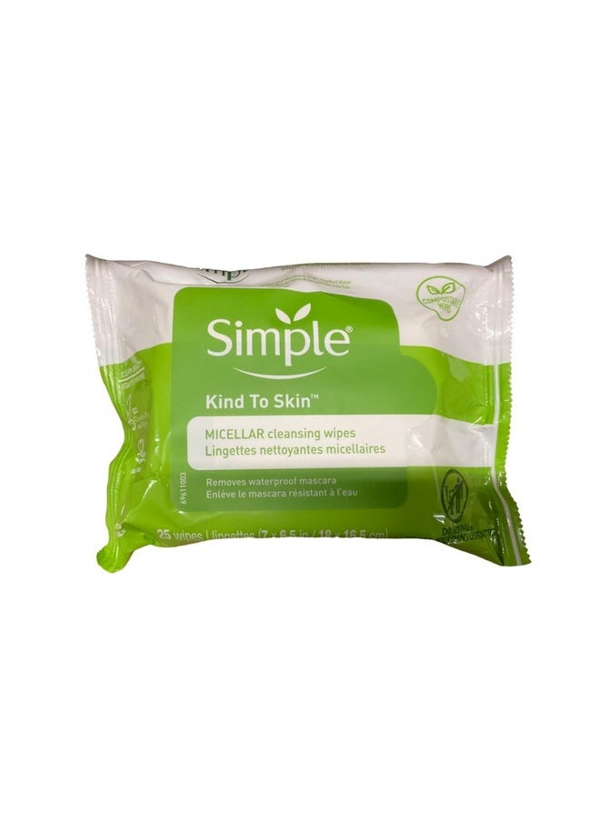 Simple Kind to Skin Cleansing Wipes Micellar 4 Count Gentle and Effective Makeup Remover Free From Color and Dye, Artificial Perfume and Harsh Chemicals 25 Wipes