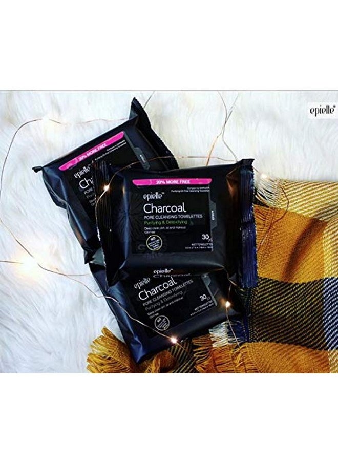 Epielle Charcoal Makeup Remover Wipes | Soft & Gentle for All Skin Types | Removes Dirt, Oil, Waterproof Makeup | 6 Pack | Korean Skincare