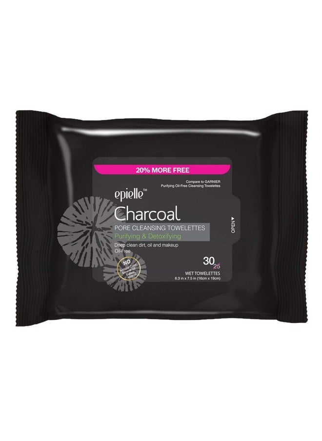 Epielle Charcoal Makeup Remover Wipes | Soft & Gentle for All Skin Types | Removes Dirt, Oil, Waterproof Makeup | 6 Pack | Korean Skincare