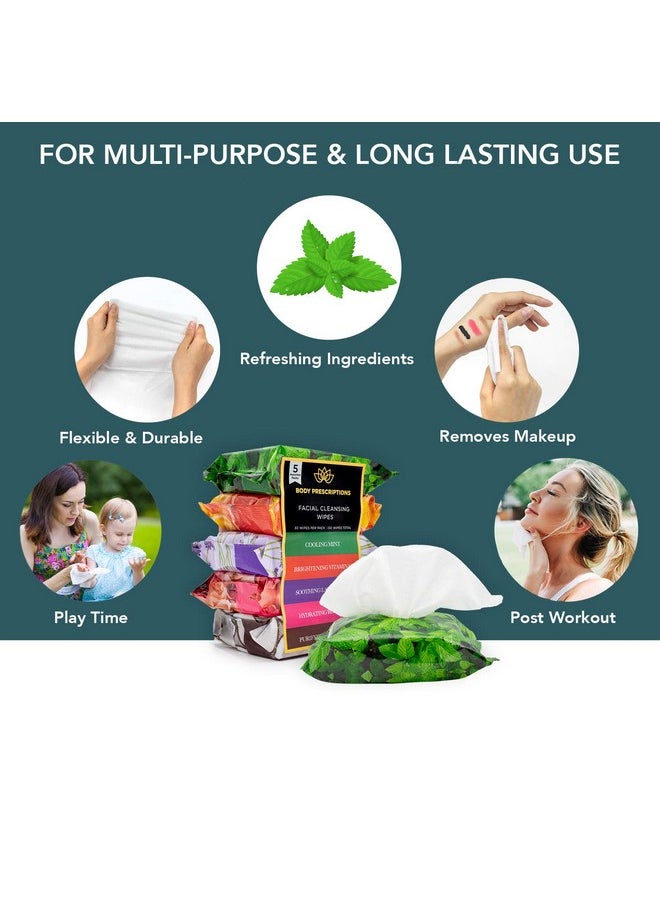Body Prescriptions Makeup Remover Wipes - Bulk Pack, Gentle Cleansing Wipes for Easy Makeup Removal, Mint, Rosehip, Vitamin C, Lavender & Coconut