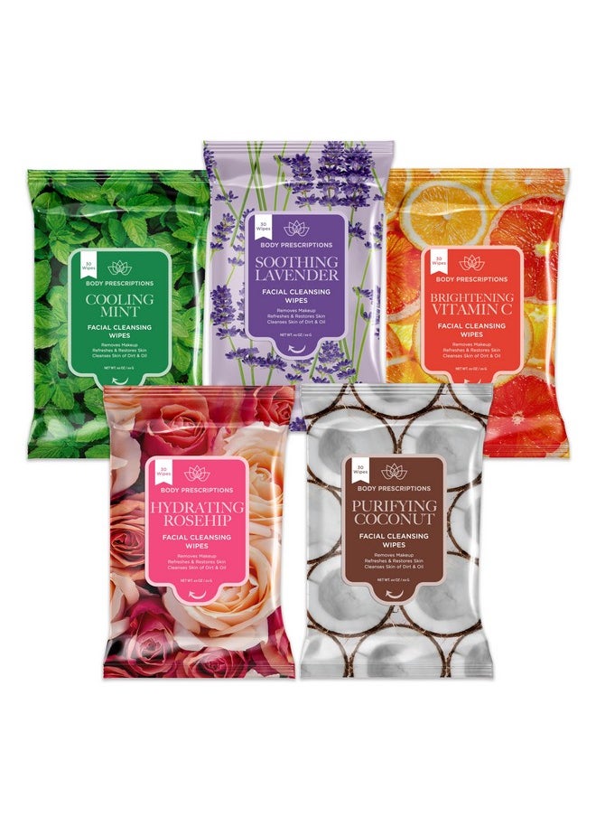 Body Prescriptions Makeup Remover Wipes - Bulk Pack, Gentle Cleansing Wipes for Easy Makeup Removal, Mint, Rosehip, Vitamin C, Lavender & Coconut