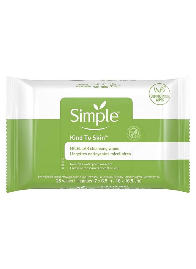 Simple Facial Wipes Micellar, 25 Count (Pack of 6)