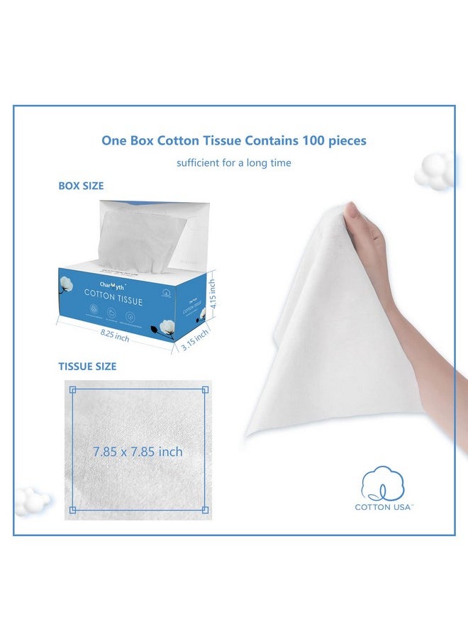 Charmyth Extra Thick Disposable Face Towel, Disposable Makeup Removing Wipes, 100% USA Cotton and 100% Organic & Cruelty Free, Lint-Free Cotton Tissues for Sensitive Skin 1 Count (Pack of 100)