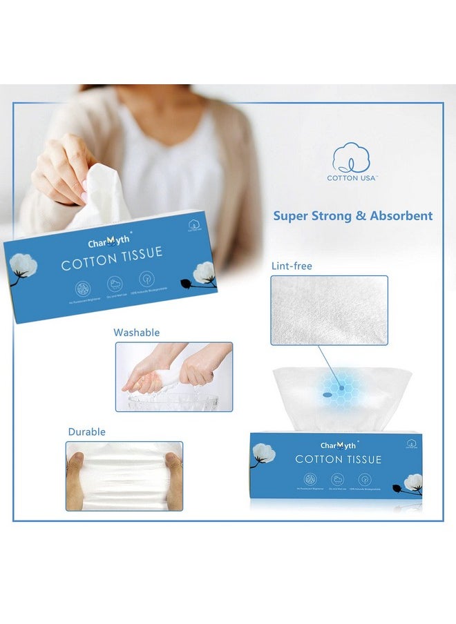 Charmyth Extra Thick Disposable Face Towel, Disposable Makeup Removing Wipes, 100% USA Cotton and 100% Organic & Cruelty Free, Lint-Free Cotton Tissues for Sensitive Skin 1 Count (Pack of 100)