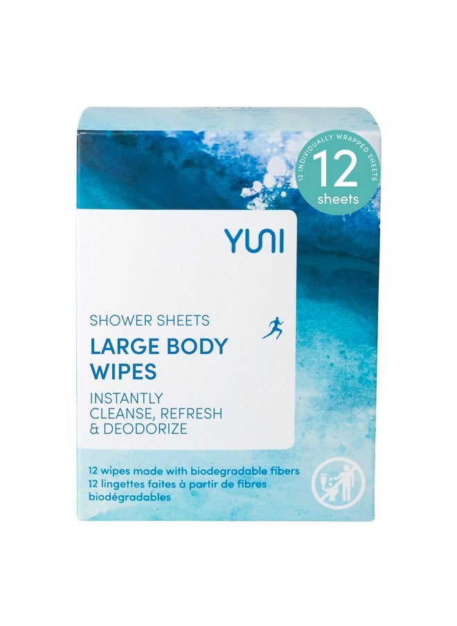 YUNI Beauty Large Body Wipes, Peppermint Citrus, 12 Count, Compostable, Biodegradable, No Rinse Body Cleanser, On-the-Go Shower Alternative