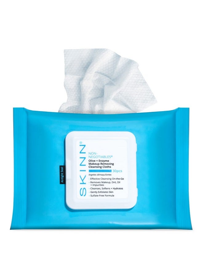 SKINN Facial Cleansing Makeup Remover Wipes - Hydrating Makeup Removing Cloths for Waterproof Mascara, Makeup, Oil, & Dirt - Disposable Face Towelettes that Gently Exfoliates, Cleanses, & Softens Skin