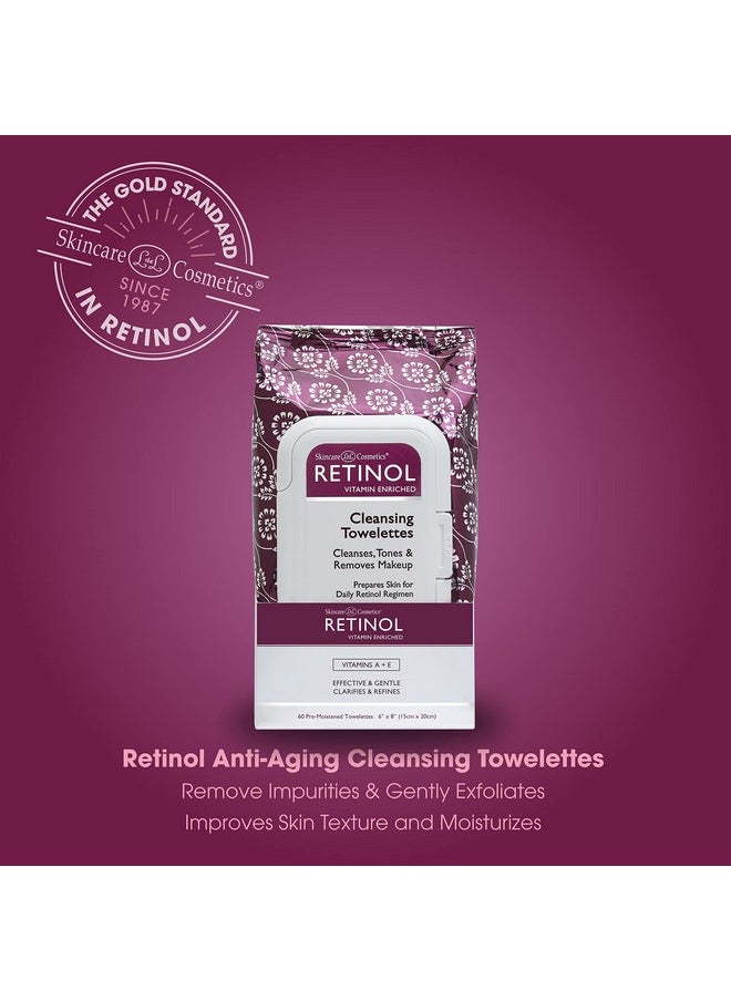 Retinol Anti-Aging Cleansing Towelettes - All-in-One Cleanser, Toner & Makeup Remover in a Convenient Pre-Moistened Wipe - On-The-Go Exfoliating, Toning & Hydrating Leaves Skin Clean, Fresh & Refined