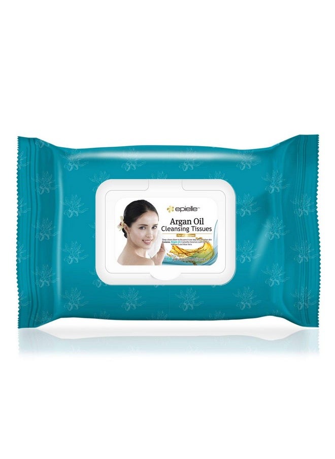Epielle Argan Oil Cleansing Facial Tissues Makeup Remover Wipes Gentle and Nicely Scented Towelettes - 60 Sheets per pack, 4 pack (new)