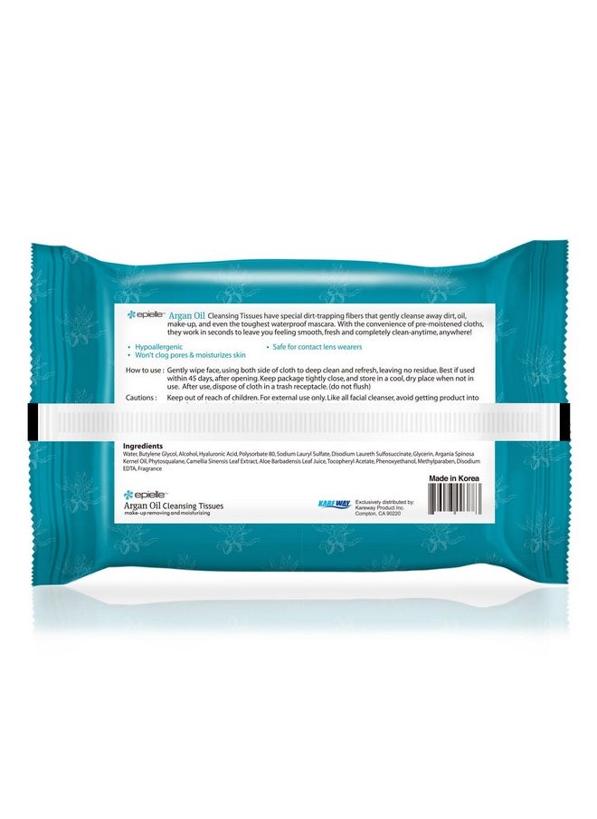 Epielle Argan Oil Cleansing Facial Tissues Makeup Remover Wipes Gentle and Nicely Scented Towelettes - 60 Sheets per pack, 4 pack (new)