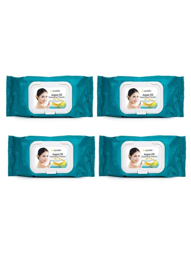 Epielle Argan Oil Cleansing Facial Tissues Makeup Remover Wipes Gentle and Nicely Scented Towelettes - 60 Sheets per pack, 4 pack (new)