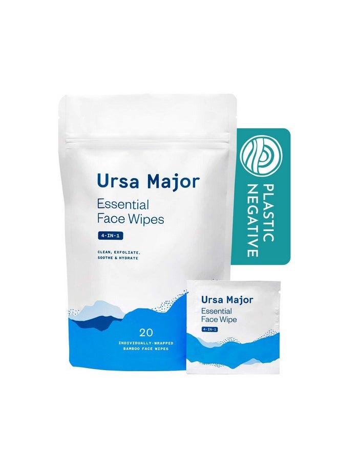 Ursa Major Essential Face Wipes | Natural, Biodegradable, Cruelty-Free | Cleanse, Exfoliate, Soothe and Hydrate | Individually Wrapped | 20 Count