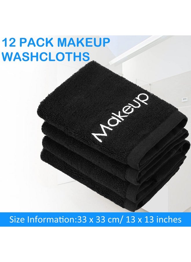 13 x 13 Inch Makeup Washcloths Reusable Makeup Remover Cloths Facial Cleansing Makeup Towels Cotton Soft Cosmetic Towel Water Absorbent Make up Cloth Face Towels for Women Skin Care, Black (12 Pcs)